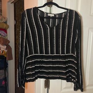 Paper Crane Black and White Striped V-Neck Blouse